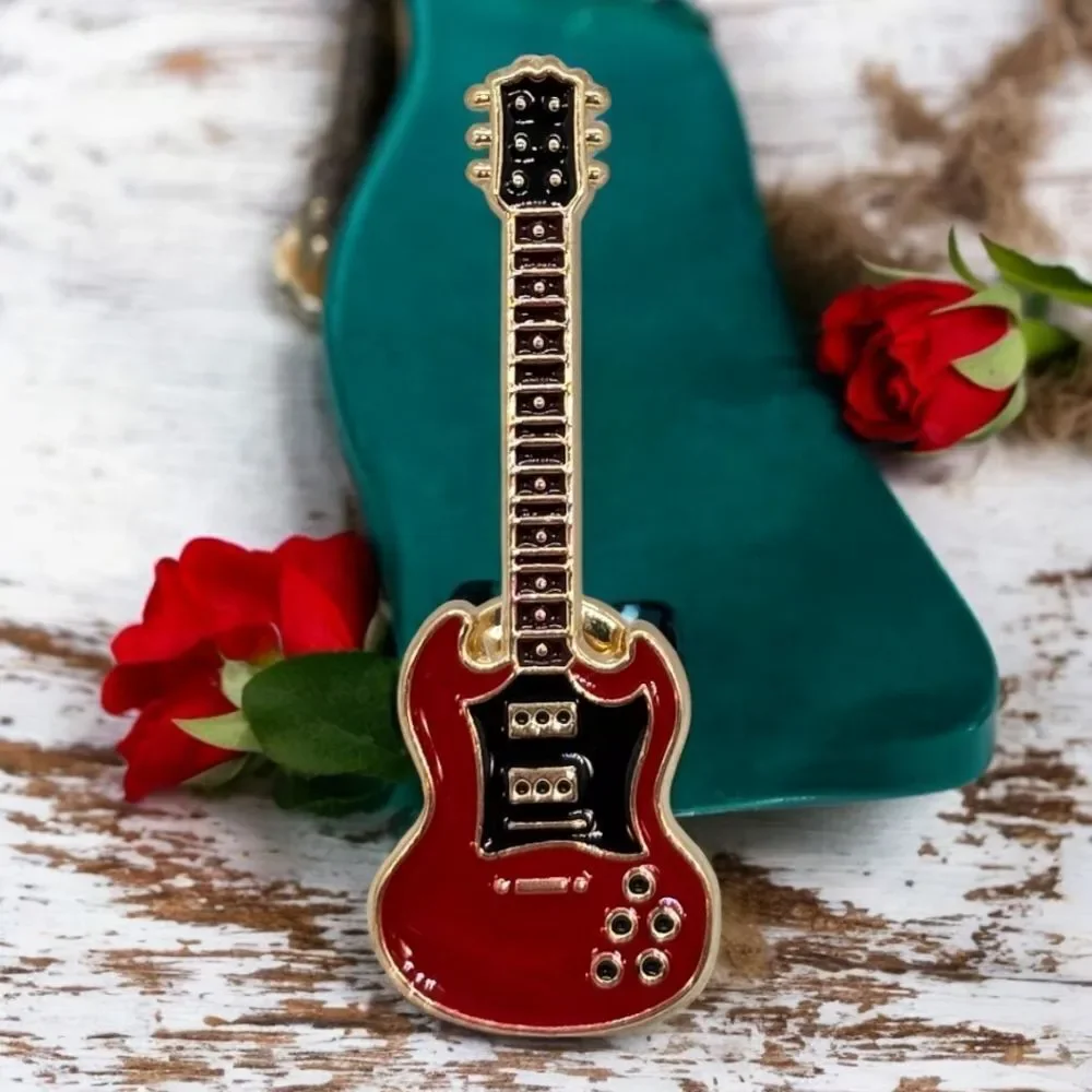 Red Guitar Enamel Pin Musician Lapel Pin Rock Band Backpack Accessory
